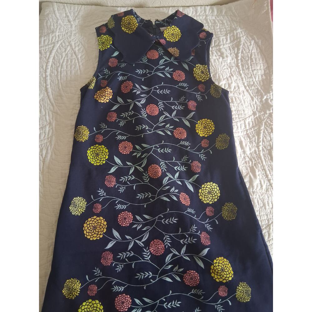 eShakti Navy Blue Floral Print Sleeveless Dress with Pockets Size XS (2)